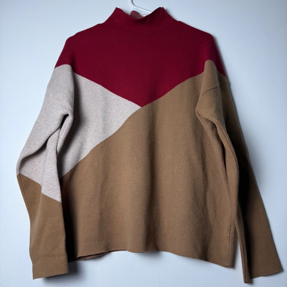 Tahari Color‎ Block Mock Neck Pullover Sweater Casual Comfy XL Womens